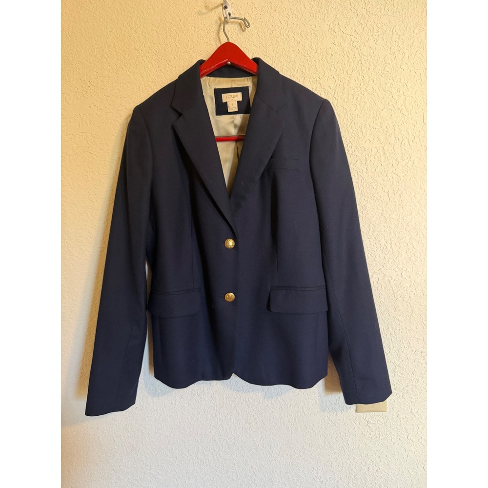 J.Crew Navy Blue Wool Blend Schoolboy Blazer Gold Crest Buttons Womens 6